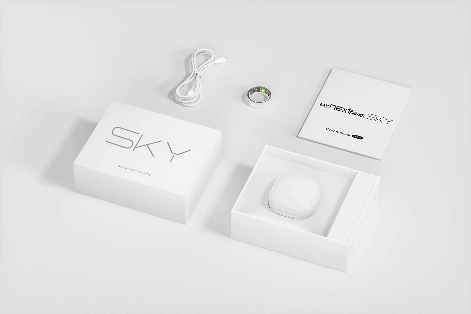 MYnextRING SKY Schweinsteiger Edition — Lieferumfang mit magnetischem Ladecase, USB-C-Kabel, Geschenkbox, Benutzerhandbuch